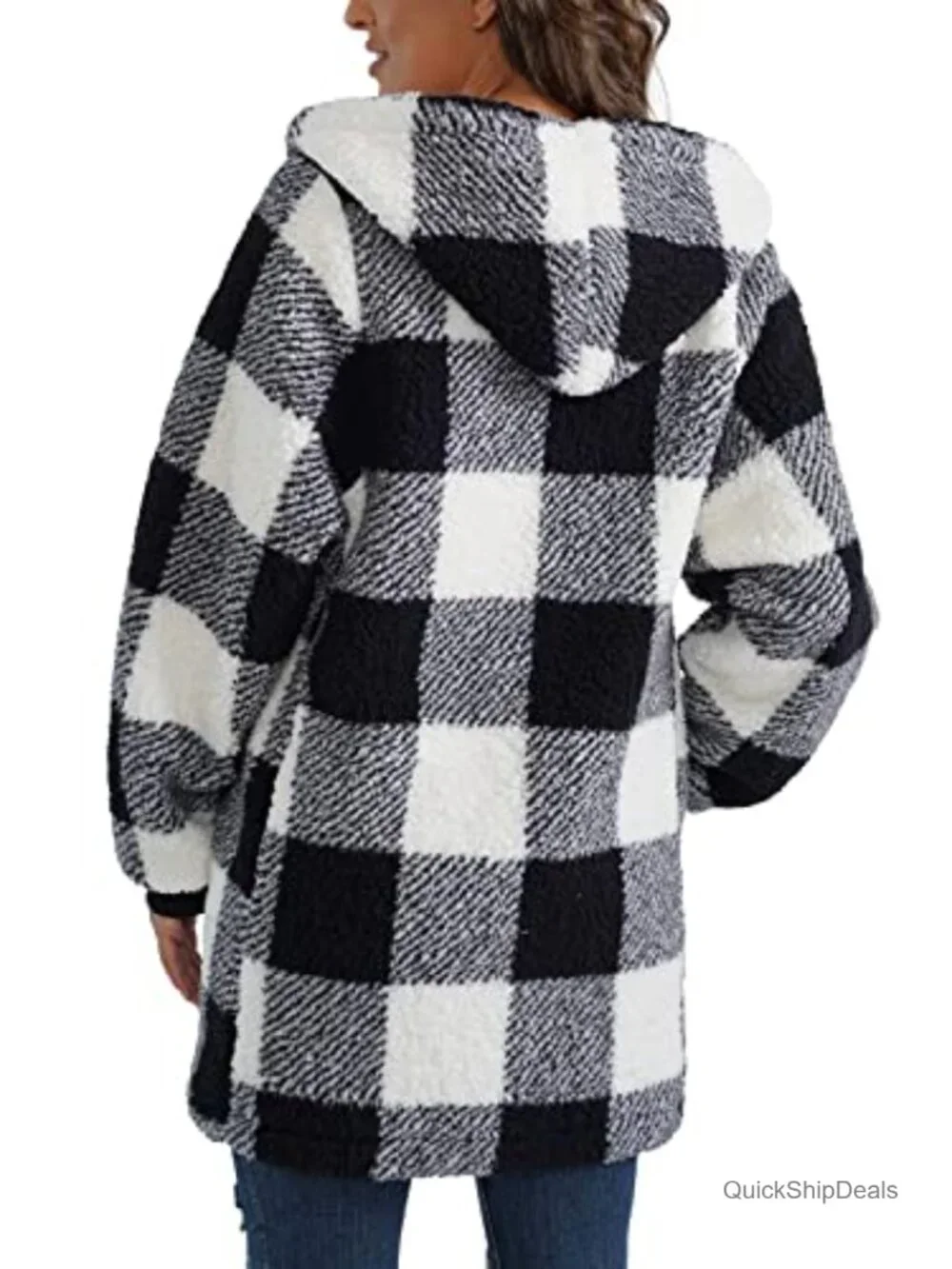 Women's Fleece Zip Up Jacket Oversized Hooded Sherpa Teddy Coat Fuzzy Warm